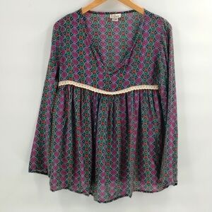Natural Life "Live Happy' babydoll peasant blouse small-medium long sleeve